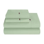 Tommy Hilfiger Signature Solid Sheeting 200 TC Set of 3 Sheet Set - 1 Flat Sheet, 1 Fitted Sheet & 1 Pillowcase, Twin Size, 100% Cotton (Seagrass)