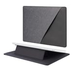 Magnetisk MacBook / Laptop Sleeve 13-14&quot; m. Ekstra Lomme og Tri-Fold Stativ (32 x 24 cm) - Svart / Grå
