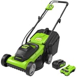 Greenworks Cordless Lawnmower 24V 33cm Incl. Battery 4Ah and Charger, Up to 250m² Mulching 30L 3-Level Cutting Height