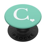 White Initial Letter C heart Monogram on Pastel Mint Green PopSockets PopGrip: Swappable Grip for Phones & Tablets