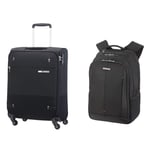Samsonite Base Boost - Spinner S (Length: 40 cm) Hand Luggage, 55 cm, 39 Litre, Black & Guardit 2.0 - Laptop Backpack 15.6", 44 cm, 22.5 L, Black (Black)