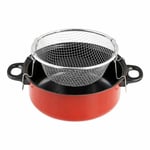 23cm Chip Pan Deep Fat Fryer Cooking Pot Frying Basket With Glass Lid Set Orange