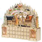 Adventskalender för att fylla 24 lådfack Julkalender med LED-ljus Adventskalenderlåda Juldekoration DIY MDF naturträ 45 x 9 x 42