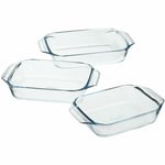 Pyrex Optimum Glass Rectangular Roasting Pans Boxed Set of 3 - Transparent