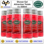 Brut Men's Shower Gel Attraction Totale 500ml All In One Hair & Body Set Of 6