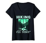 Womens Hiking Hill Seeker Mountains Wilderness Trees Green V-Neck T-Shirt