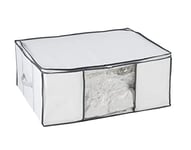 WENKO Housse rangement sous vide avec boîte de rangement, Soft Box L, 75% d'économie de place, protège les textiles de l'humidité et des mites, Plastique, 65x50x27cm, Blanc - Transparent