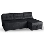 postergaleria Corner sofa with 2 bedding bins 196x145 cm black - corner sofa bed right, sleeping surface 196x140 cm, in velour fabric - 3 seater sofa, for living room, guest room