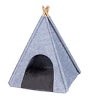WENKO Lit en feutre pour animaux Tipi gris clair, tente confortable pour chats en tissu & bois, coussin lavable, refuge décoratif style scandinave, corbeille pour chien, dimensions 45 x 45 x 60 cm