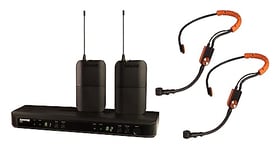 Système de microphone sans fil UHF Shure BLX188/SM31 pour fitness et aérobic, 14h de batterie, portée 100m, 2 micros casques, récepteur double canal, bande S8