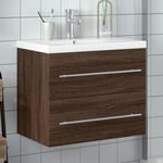 Underskab til badeværelse med håndvask brun egetræsfarve