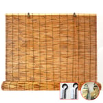 KDDEON Carbonization Natural Reed Curtain,Kitchen Bamboo Roller Blinds,Lifting Blind Sun Shade,Hand-Woven/Retro/Waterproof Engineering Curtain,Customizable,with Accessories (130x150cm/51x59in)