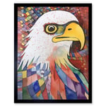Bald Eagle Bird And Abstract Pattern Folk Art Watercolour Painting Art Print Framed Poster Wall Decor 12x16 inch