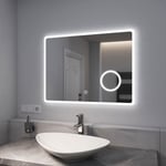 Miroir de salle de bain led avec Loupe 3 Fois 80x60cm Loupe 3x, Interrupteur Tactile Lumière Blanche Froide - Emke