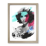 Elizabeth Taylor No.1 V2 Modern Framed Wall Art Print, Ready to Hang Picture for Living Room Bedroom Home Office Décor, Oak A4 (34 x 25 cm)