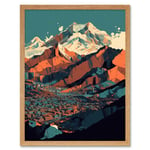 Modern City Surrounded by Tall Mountains Landscape Art Print Framed Poster Wall Decor 12x16 inch