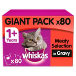 Whiskas 80pc 1+ Cat Food Pouches Meat Selection In Gravy