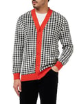 United Colors of Benetton Men's Cardigan M/L 1135k600n Sweater, Pied De Poule Black and White and Red 29l, M