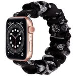 Miimall Compatible with Apple Watch 38mm/40mm Scrunchies Elastic Strap, Print-cloth Fabric Watchband Soft Comfortable Wrist Band for iWatch SE/Series 7/6/5/4/3/2/1 L (Black with Gray Flowers)