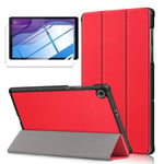 LYZXMY Case + Screen Protector for Lenovo Tab M10 HD (2nd Gen) 10.1" TB-X306F / TB-X306X - Tempered Film, Ultra Thin with Stand Function Slim PU Leather Tablet Cover Skin - Red