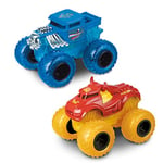 Mondo Motors - Hot Wheels Double Smash - Pack 2 Machines lumières et Sons avec rétrocharge pour Enfants - Bone Shaker, Rev Tred, 51235, Bleu/Rouge