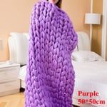Arm Knitted Blanket Merino Wool Throw Iceland Thick Yarn Purple 50x50cm