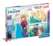 Clementoni- Disney Frozen Supercolor Reine des Neiges-3x48 Enfants 5 Ans, Boîte De 3 (48 Pièces), Puzzle Dessin Animé-Fabriqué en Italie, 25284