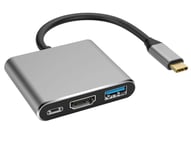 NÖRDIC 1 til 3 Docking Station USBC til 1xHDMI 4K 30Hz 1xusbc 60W PD og 1XUSB A 3.1 5Gbps for PC MacBook og Nintendo Switch