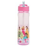 Disney Princess Rainbow Water Bottle with Straw – Reusable Kids 600ml PP – Pink – Official Merchandise by Polar Gear – BPA Free and Recyclable Plastic – For School Nursery Sports Picnic