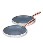 Tower T800060WR 2 Piece Frying Pan Set with Infinistone Non-Stick, Stainless Steel Handles, White Marble and Rose Gold, 24/28 cm