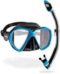 Cressi Set Ranger & Dry - High-quality Snorkel Set for Adults, Mask and Snorkel in Practical Case, Black/Light Blue