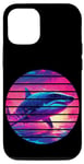 Coque pour iPhone 14 Pro Cercle rétro grand requin blanc océan eau violet coucher de soleil