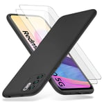 Richgle Compatible with Xiaomi Redmi Note 10 5G / POCO M3 Pro 5G Case & [2 Pack] Tempered Glass Screen Protector, Slim Soft TPU Silicone Case Cover Compatible with Redmi Note 10 5G - Black RG81002