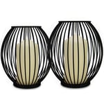 Cage Candle Holders - Set of 2 | Small & Large Pillar Candle Lanterns | Birdcage Holder for Candles | Black Iron Home Candlestick Decor | M&W