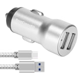 NWNK13 Fast Car Charger for Samsung Galaxy A71 5G Mobile Phone in Car Charger 2 Port USB Car Adapter Fast Charging 3.4A with 1mt Type C USB Cable High Speed Lead Wire (Silver)