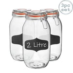 Glass Storage Jars with Wooden Lids Leather Loop 2 Litre Pack of 3