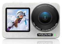 WOLFANG SEEKER ONE Action Camera, 4K 60FPS Dual Screen Colour Display, Waterproof Underwater Camera, Ultra Wide 150° FOV, 6X Slow Motion Helmet Camera with GO APE Tech Image Stabilisation