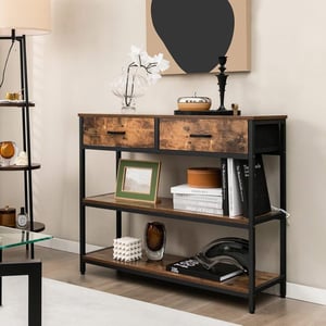 Console D'entrée étroite HOMCOM – 4 étagères, Style Industriel, Acier Noir 110x30x75 Cm