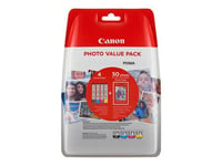 Canon CLI-571 C/M/Y/BK Photo Value Pack - Pack de 4 - 7 ml - noir, jaune, cyan, magenta - original - coque avec sécurité - réservoir d'encre/kit papiers - pour PIXMA TS5051, TS5053, TS5055, TS6050, TS6051, TS6052, TS8051, TS8052, TS9050, TS9055