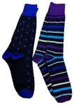 English Laundry Men's Stripe and Printed Socks 2 pack Black Blue Purple 6.5-12