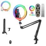 LED Selfie Ring Lampe, Foldbar Arm Stativ, Telefonholder, armstand med RGB
