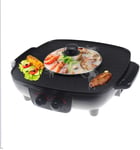 BBQ - The Electric Thai Barbecue Hot Pot, Electric Barbecue Healthy Coating Smokeless and Non-Stick Electric Hot Pot Electric Baking Pan Double Temperature Control, 1500W,Black