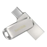 SanDisk 1TB Ultra Dual Drive Luxe, USB Type-C Flash Drive all-metal, up to 400MB/s with reversible USB Type-C and USB Type-A connectors, for smartphones, tablets, Macs and computers, Silver