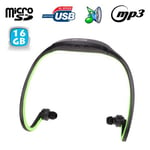 Casque MP3 sport sans fil lecteur audio running vélo vert 16 Go