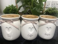 Love Heart Set Of 3 Tea Coffee Sugar Ceramic Canisters kitchen Storage jars Gift