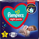 Pampers Night Pants Size 5 buksebleer til engangsbrug Nat 12-17 kg 22 stk.