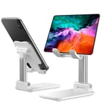 Almiao Foldable Cell Phone Stand, Angle & Height Adjustable Tablet Holder, Universal Desktop Smart Phone Holder, Aluminum Metal Mount Dock, Compatible with Mobile Phone/iPad/Kindle/Tablets (White)