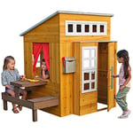 KidKraft Modern Wooden Playhouse for Kids, Outdoor Play House with Toy Kitchen and Garden Furniture for Children, 00182