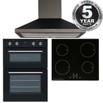 SIA 60cm Built-in Double Oven, 13 Amp 4 Zone Induction Hob & Chimney Extractor