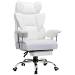GTPLAYER Chaise Gaming, Ergonomique Fauteuil de Bureau avec Support Lombaire à Ressorts ensachés, Siège Large avec Accoudoirs Souple et Repose-Pieds, Réglable en Hauteur, Blanc